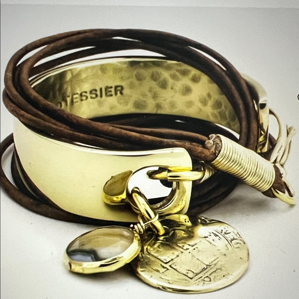Taylor and Tessier Brass Black Leather Bracelet